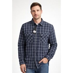 PX Clothing Men's Plaid Flannel Button-Up Shirt Navy White Windowpane Size M NWT